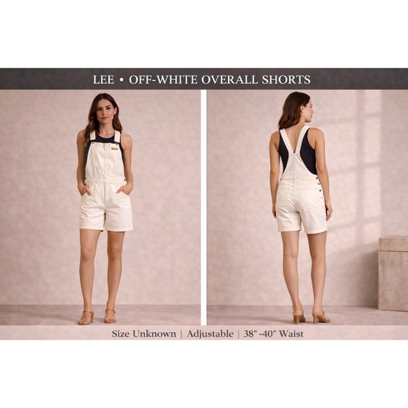 Lee Denim - Lee Womens White Denim Overall Shorts Size S Stretch Bib Utility Summer 11233578